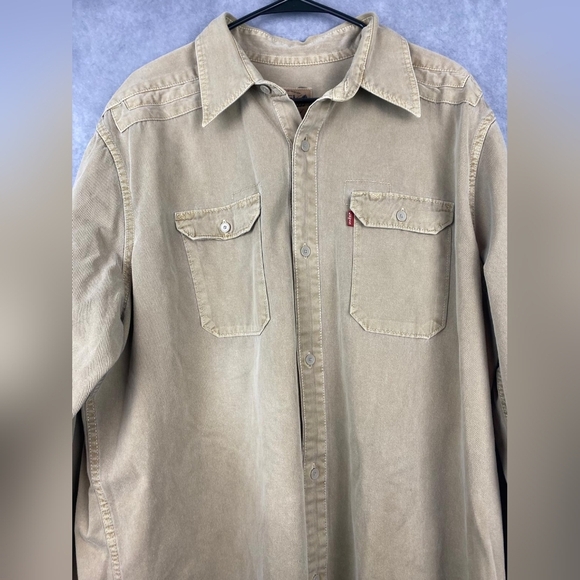 Levi’s khaki long sleeve shirt size XL twill western Cotton - Picture 3 of 12